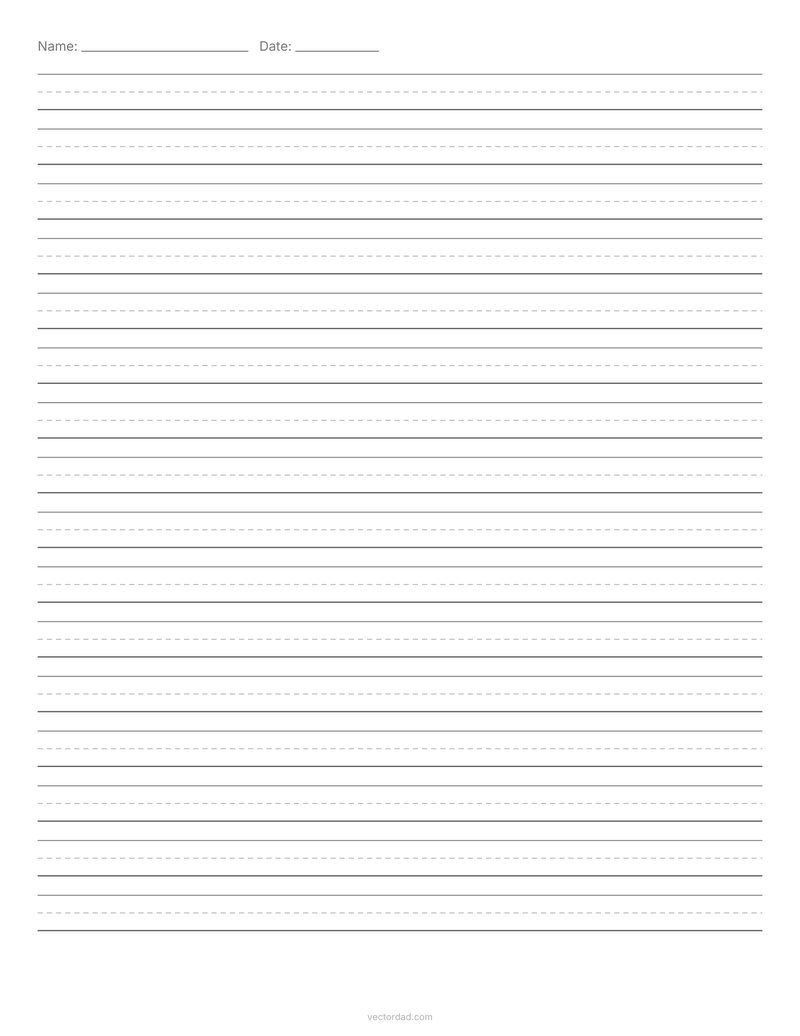 Narrow handwriting paper with dashed midline