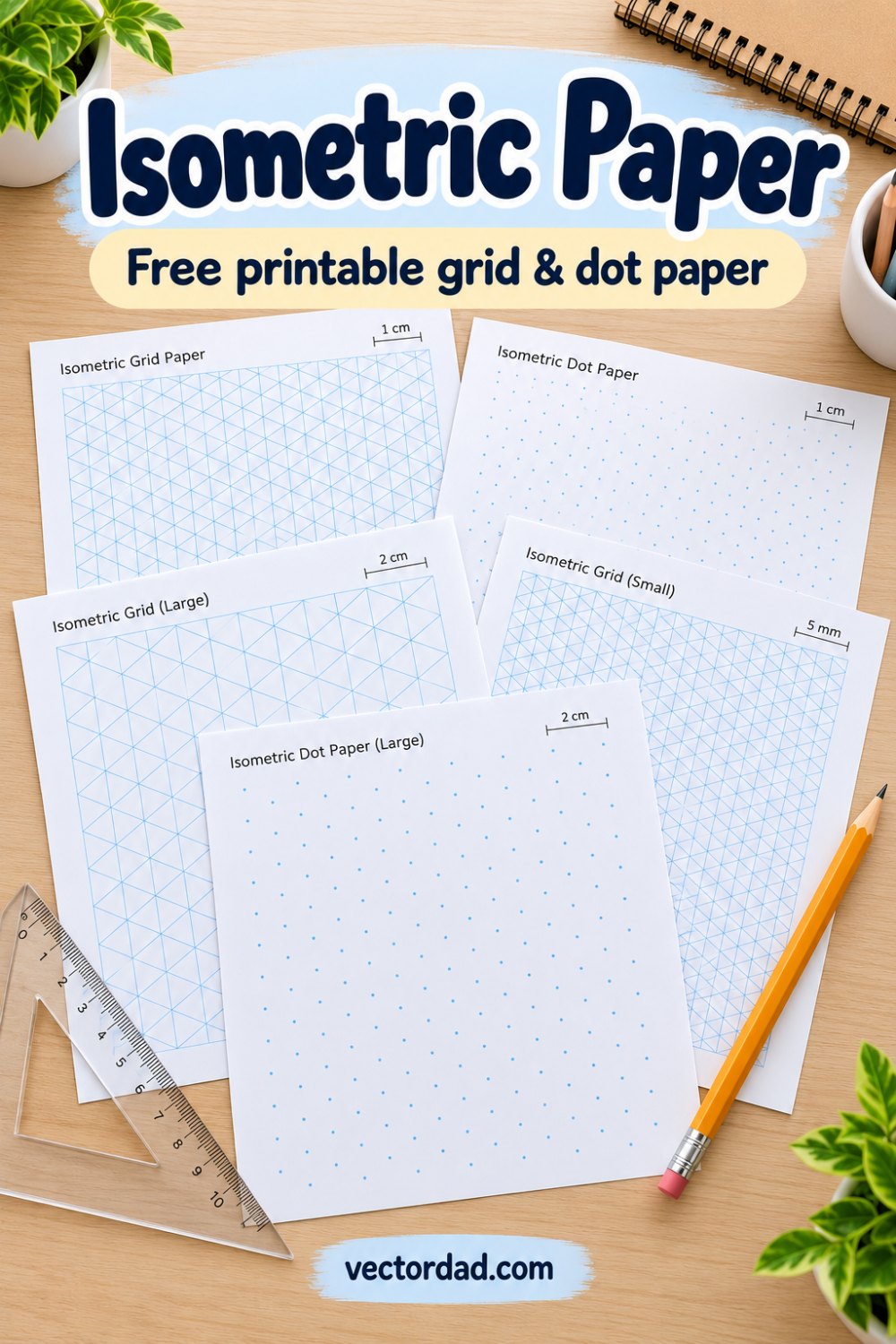 Free printable isometric grid, isometric dot and hexagon paper
