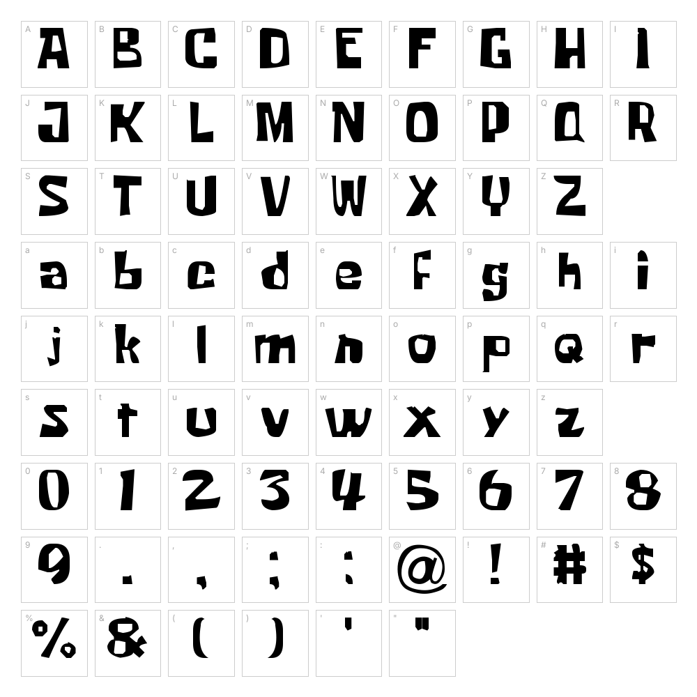 Krabby Patty font character map: A–Z, a–z, 0–9 and punctuation