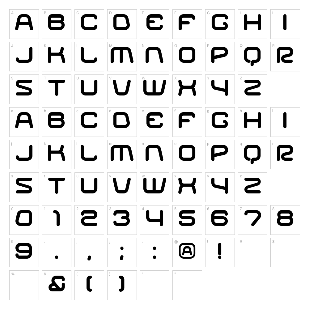 NASCAR font character map: A–Z, a–z, 0–9 and punctuation