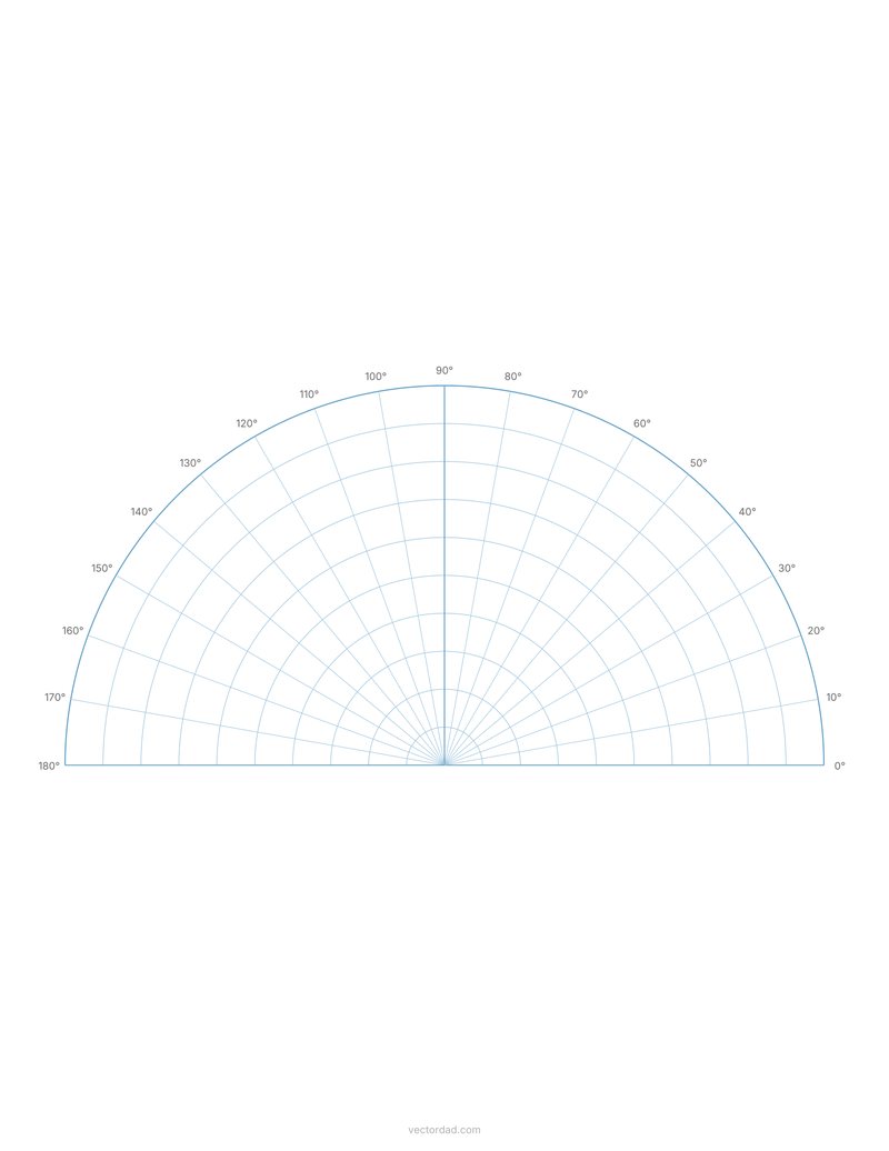 Half polar graph paper 180 degrees