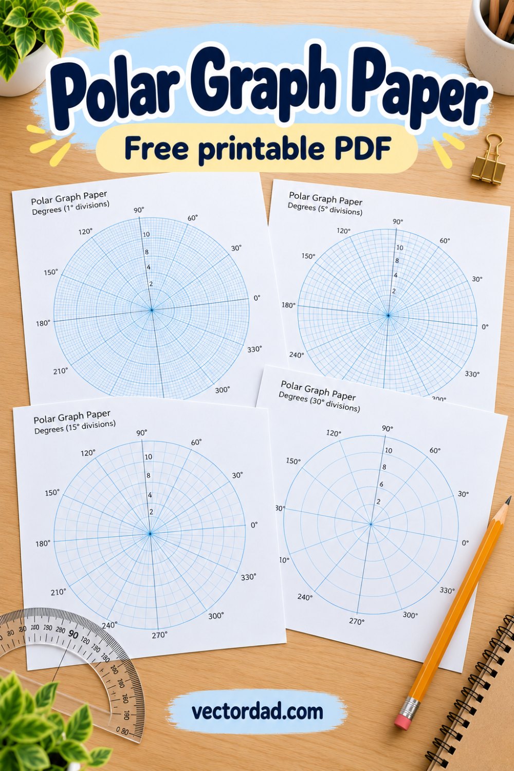 Free printable polar graph paper – degrees, radians and half polar