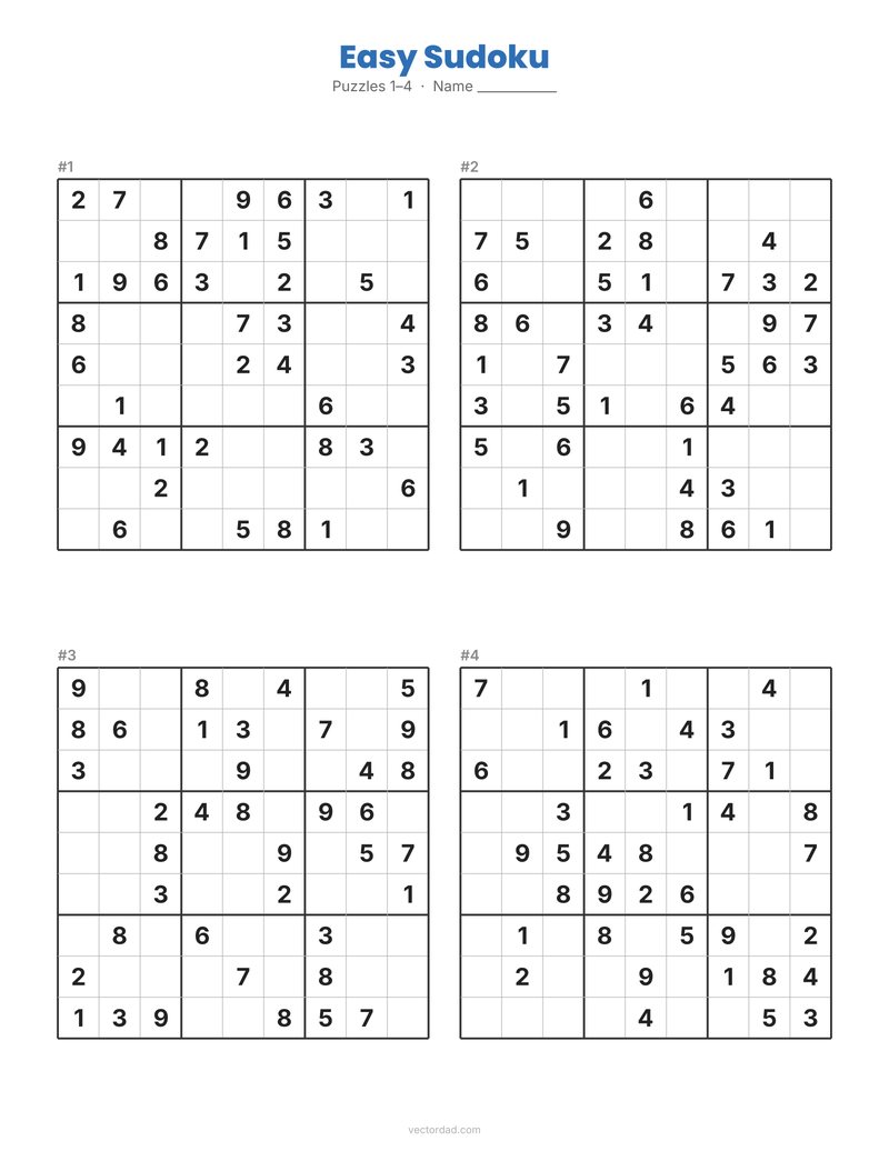 Easy printable sudoku puzzles, four per page