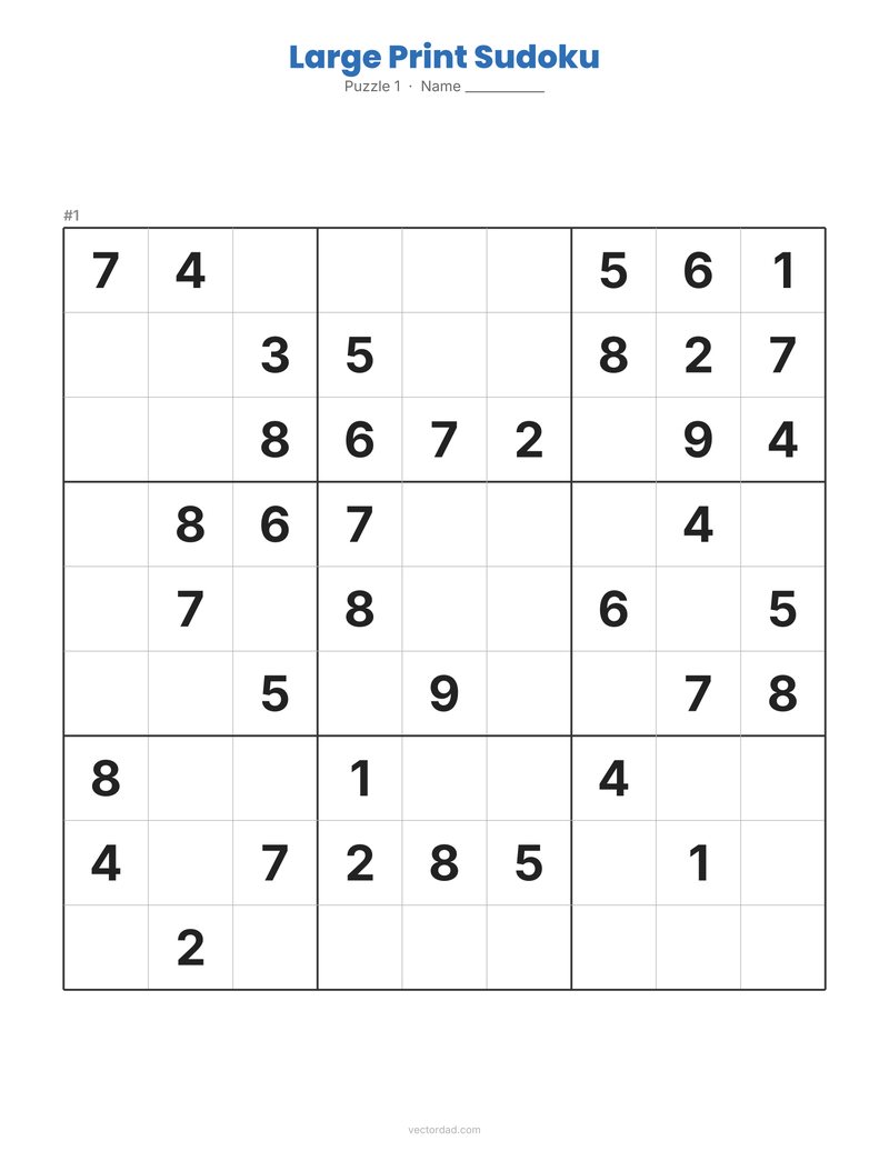Large print sudoku, one puzzle per page
