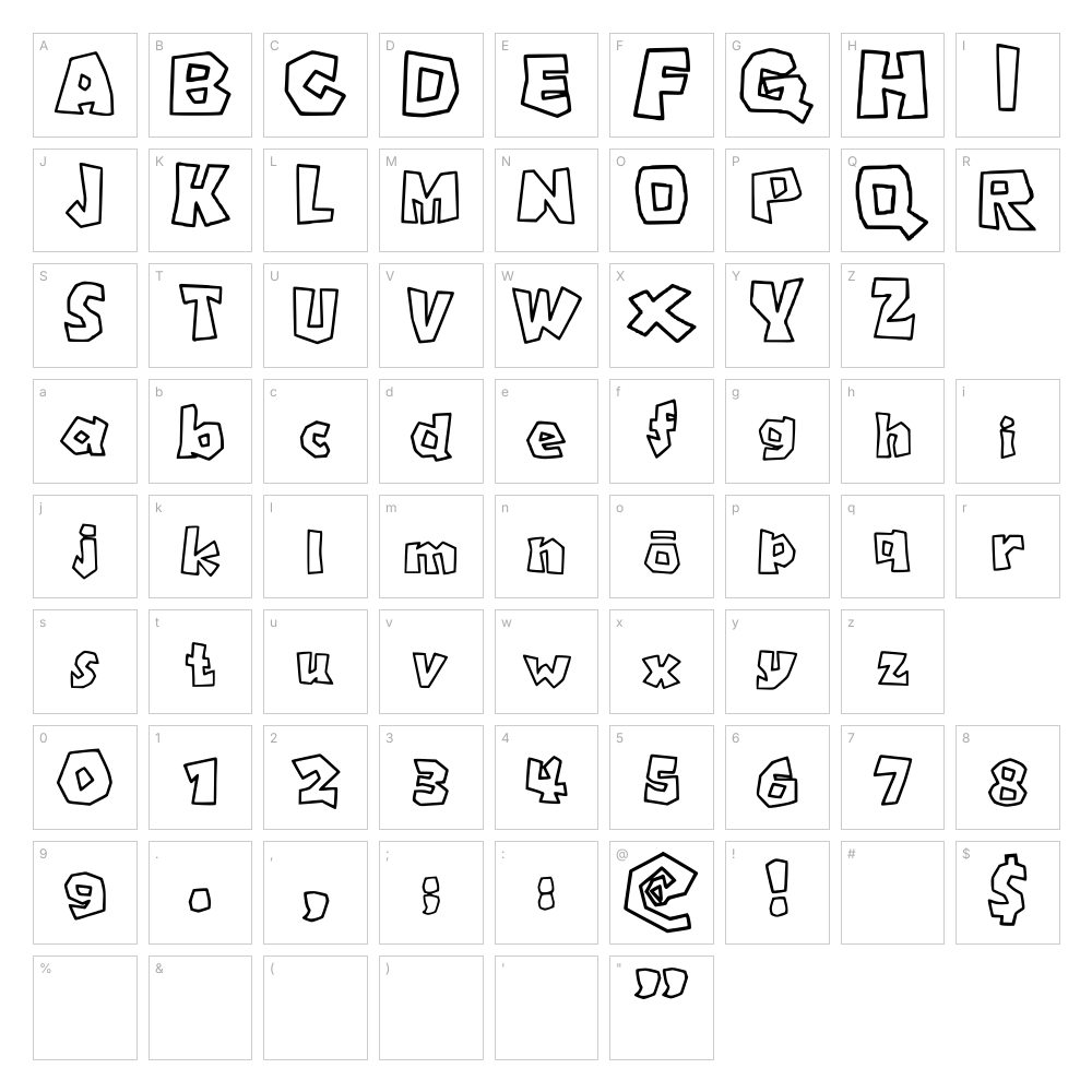 Roblox font character map: A–Z, a–z, 0–9 and punctuation