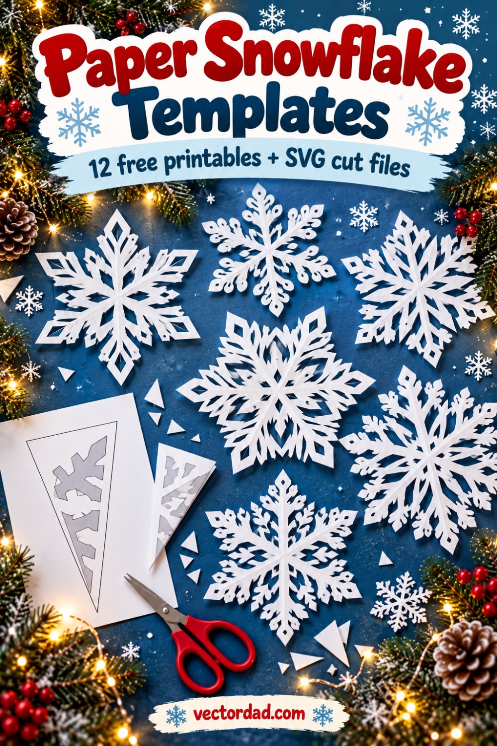 Free printable paper snowflake templates from VectorDad — 12 fold-and-cut designs