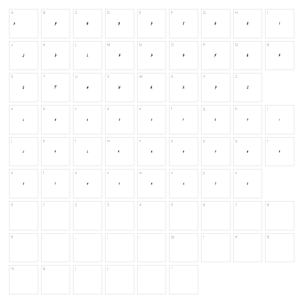 Venom font character map: A–Z, a–z, 0–9 and punctuation