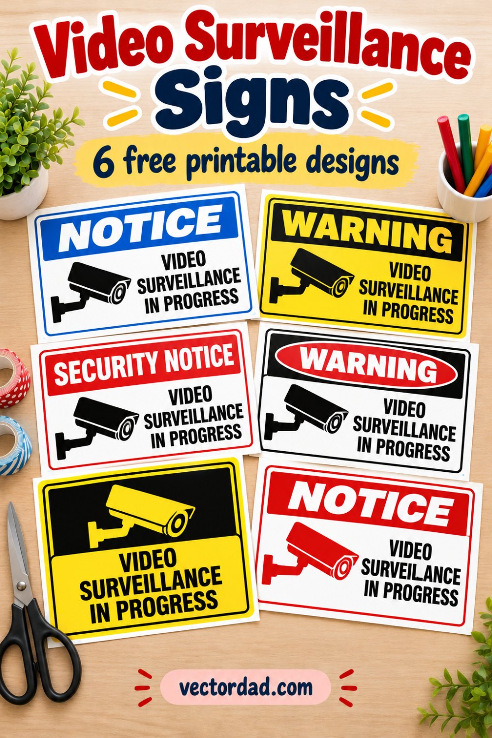 Free printable video surveillance signs from VectorDad — 6 designs