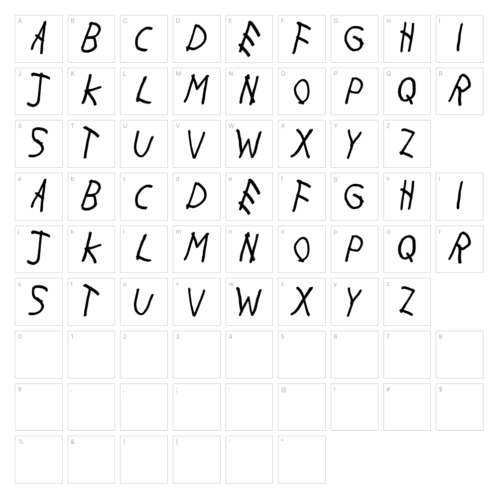 With My Woes font character map: A–Z, a–z, 0–9 and punctuation